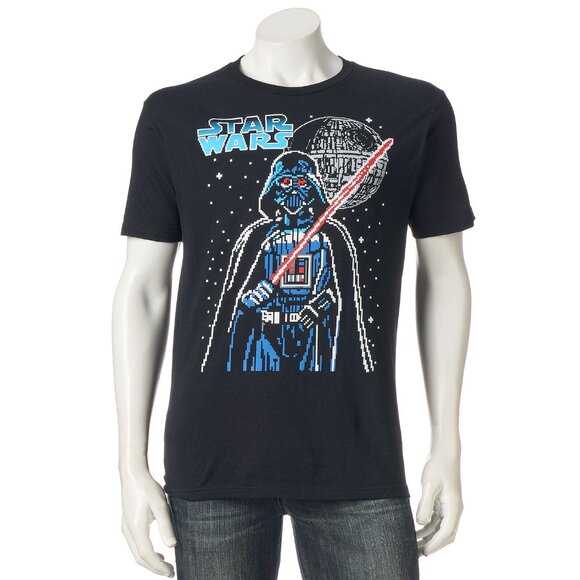 New! Star Wars 8-Bit Pixel Darth Vader & Death Star T-Shirt - Picture 1 of 2